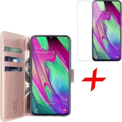 Hoesje geschikt voor Samsung A40 en Screenprotector - Book Case Kunstleer Wallet Roségoud + Screen Protector