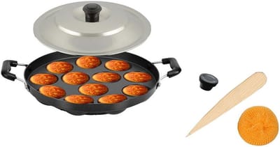 Appam Pan met Deksel - Paniyaram/Aebleskiver Pan - Non-Stick en Geschikt Voor 12 Stuks