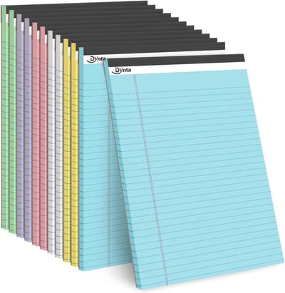 Grote Set van 12 Juridische Notitieblokken 8,5 x 11 Inch, Breed Gelijnd, Gemengde Kleuren