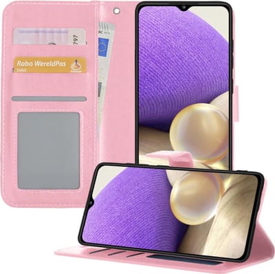 Hoesje - Met Pasjeshouder - Geschikt voor Samsung Galaxy A32 5G - Luxe Bookcase Portemonee - Flip Case - Kunstleer Book Case - Flipcase - Book Cover - Walletcase - Portemonneehoes - Telefoonhoesjes - Lichtroze