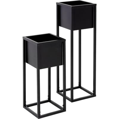 Bloemstandaard set van 2 met afneembare bloempot vierkant zwart metaal ML design
