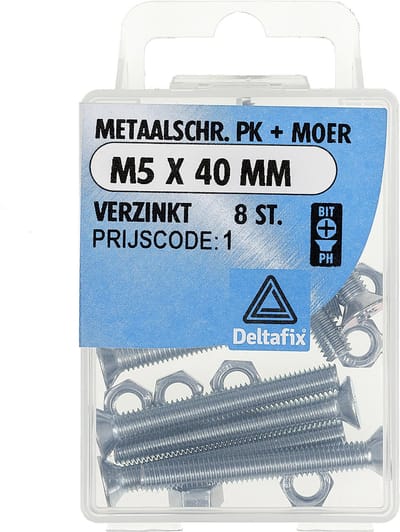 Deltafix metaalschroef platkop + moer verzinkt m5 x 20 mm din 965 /din 934 12 st.