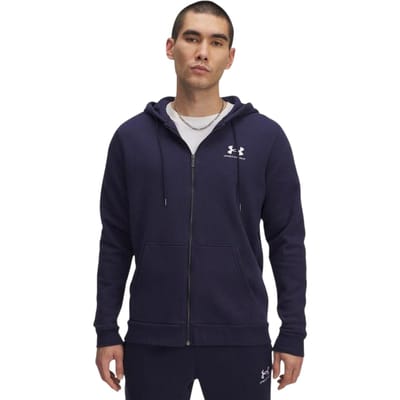 Under Armour Heren-hoodie met fleece-versterkte mouwen en doorlopende ritssluiting (Middernacht marine/wit)