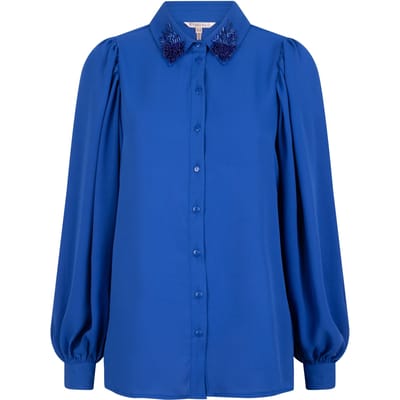 EsQualo Blouse Puff Sleeve Sequins Collar Blue Maat: 36 | Blouses Outlet | Dames | Blauw