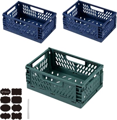 3 stuks Box Opvouwbare Kist Opvouwbaar Stabiel Opvouwbare Mand Opvouwbare Opbergbox Opbergboxen Opbergruimte Voor Keuken (Blauw + Groen, 30x20x12+20x14x9 cm)