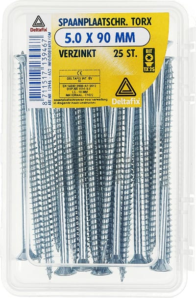 Deltafix spaanplaatschroef platkop / torx / met nibs / type 17 snijpunt verzinkt 5.0 x 90 mm 25 st.