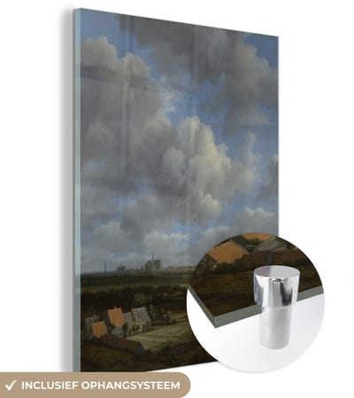 ® Glasschilderij 120x160 cm - Schilderij acrylglas - Gezicht op Haarlem met bleekvelden - Schilderij van Jacob van Ruisdael - Foto op glas - Muurdecoratie woonkamer - Wanddecoratie slaapkamer - Schilderijen