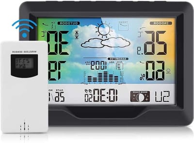 Weerstation Binnen Buiten - Digitale Weermelder - Weersvoorspelling Thuiskijken - LCD Display - Draadloos - Zwart