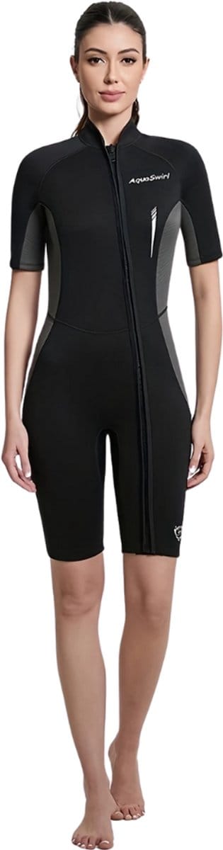 Nivard Wetsuit Dames - Swimsuit - Shorty - Surfpak - Duikpak - Lange Mouw - Zwemsuit - Zwart - XS