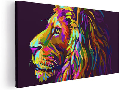 Artaza Canvas Schilderij Leeuw - 40x20 cm - Klein - Wanddecoratie Pop Art - Muurdecoratie Dierenkop - Schilderijen Op Canvas Kleurrijk