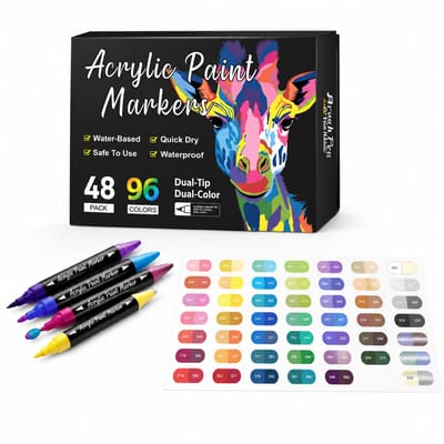 Dubbelzijdige acrylmarkers met glitter - 48 stuks 96 kleuren - voor tekenen en schilderen - geschenkverpakking