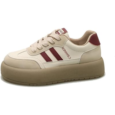 Leren Platform Duitse Trainingsschoenen Dames Lente Zomer Nieuwe Veelzijdige Verhogende Boardschoenen Retro Casual Sportschoenen 40 beige