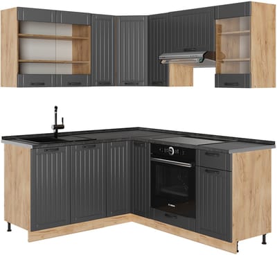 Vicco Hoekkeuken Fame-Line, Donkergrijs/Goudkleurig Eiken, 190 x 160 cm zonder werkblad