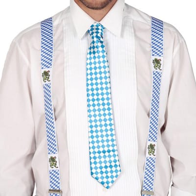 Fiestas Guirca Oktoberfest verkleed bretels en stropdas - blauw/wit - volwassenen - carnaval