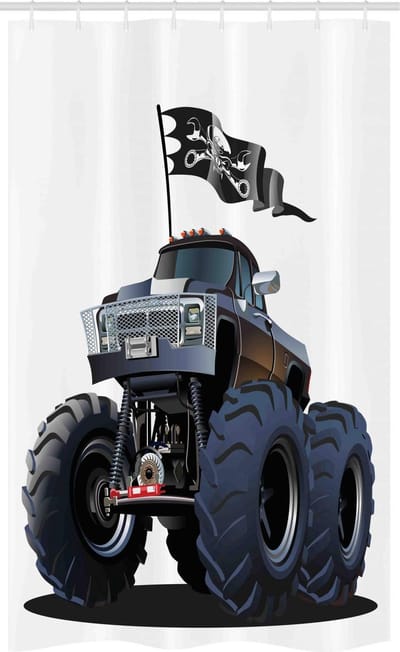 ABAKUHAUS Douchegordijn – Monster Truck Piraat – 120x180 cm – Kadet Blauw