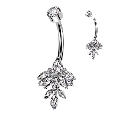 Navelpiercing leaf vine marquise zilver - LMPiercings