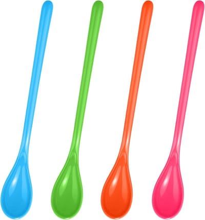 Set van 4 Kleurrijke Lange Lepels voor IJs, Yogurt en Desserts - Ideaal voor Koffie en Jam