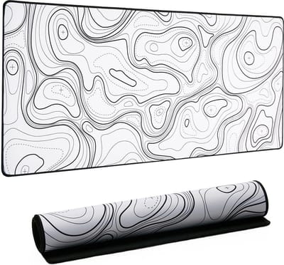 Grote gaming-muismat antislip 4 mm waterdicht - wit topografisch patroon