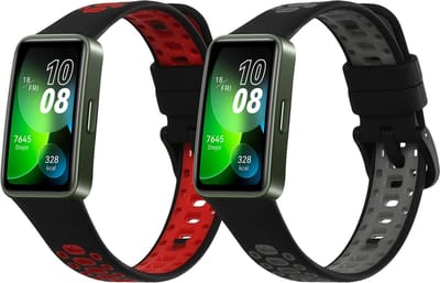 kwmobile 2x horlogebandjes geschikt voor Huawei Band 10 / 9 / 8 bandje - Smartwatch bandjes van TPU - Activity tracker horloge band in zwart / rood / zwart / grijs