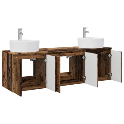 vidaXL - Badkamerkast - set - 3 - st - Oud - hout - 161,5 - x - 44,5 - x - 82 - cm