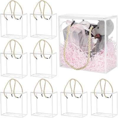 Dailygoods- Geschenkdozen met Deksel - 10 Stuks - Transparante Dozen - 14x14x7.5cm - Handvat - Feestartikelen - Traktatieboxen