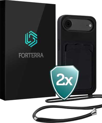 Hoesje Geschikt voor iPhone Air Pashouder Case Siliconen Hoes Met Koord - Hoes Geschikt voor iPhone Air Met Telefoonkoord Hoesje Back Cover Met Pasjeshouder - Zwart - 2 PACK