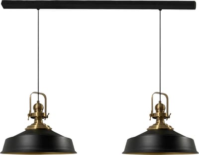 Bamyum Hanglamp Eettafel Zwart 2-Lichts 41cm Metaal, Hanglamp Eettafel Woonkamer, Industriële Vintage Hanglamp, Keukenlamp Vintage, Rode Pendellamp
