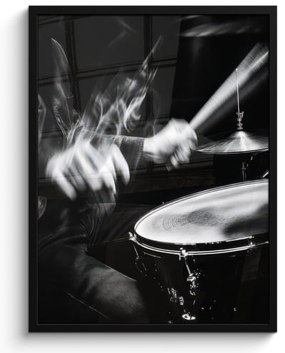 Poster in lijst - Fotolijst 50x70 cm - Posters - Drummer - Zwart - Drumstel - Posterlijst zwart - Decoratie - Wanddecoratie woonkamer - Muurdecoratie slaapkamer