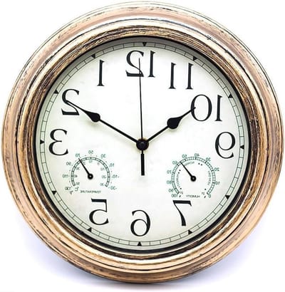 Weerbestendige Wandklok - Buitenklok Tuinklok - Buiten Weer Meten - Ingebouwde Thermometer Hygrometer - 305 cm - Bronsgoud