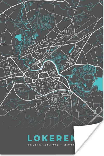 Poster Stadskaart – Grijs - Kaart – Lokeren – België – Plattegrond - 120x180 cm XXL