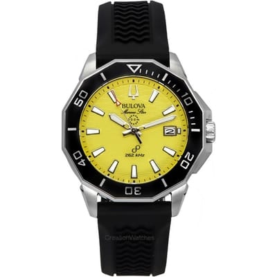 Montre homme Bulova Marine Star avec bracelet en silicone noir et cadran jaune Precisionist Quartz Diver's 200M 96B431 jaune