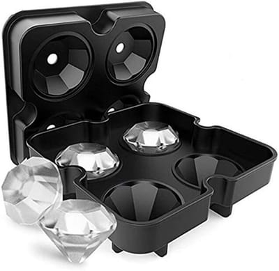 Dailygoods- IJsblokjesvorm - Diamantvorm - Met deksel - Voedselveilige siliconen - Vaatwasmachinebestendig - 4 stuks - 12,5 x 12,5 x 3,8 cm - Ijsvorm