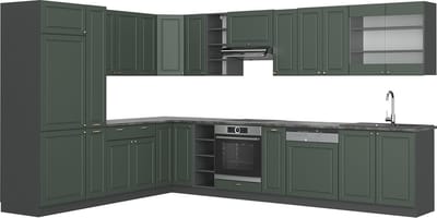 Vicco Hoekkeuken Fame-Line, Groen-Goud Landhuis/Antraciet, 347 x 257 cm, WB Antraciet