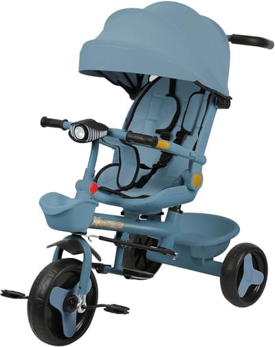 Compacte Kinderwagen Blauw - Inklapbaar, Kantelbaar met Bekerhouder, Regenbescherming & XL Boodschappenmand