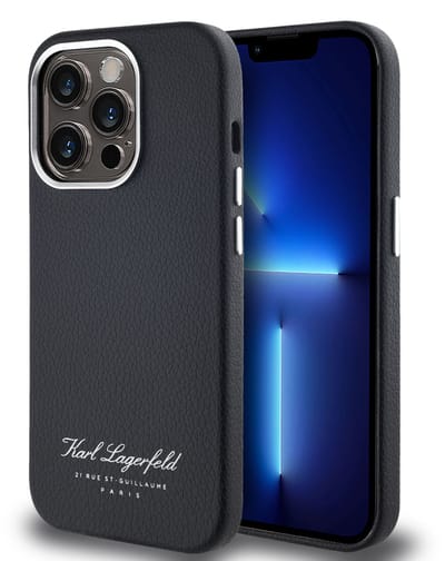 Karl Lagerfeld Backcase hoesje geschikt voor iPhone 14 Pro - Effen Zwart - Leer