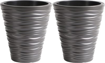 Prosperplast Plantenpot/bloempot Sand Dunes - 2x - buiten/binnen - kunststof - steengrijs - D39 x H43 cm - met binnenpot