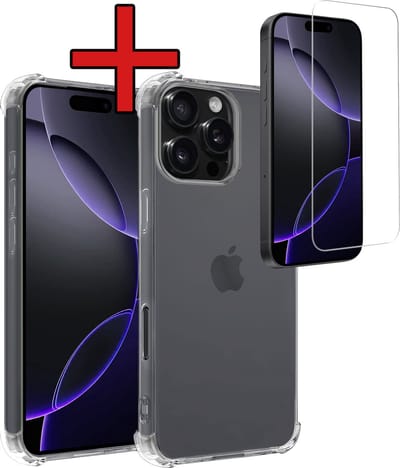 Hoesje - Met Screenprotector - Geschikt voor Apple iPhone 16 Pro - Sterk & Shockproof - Back Cover - Siliconen Case - Telefoon Hoes - Shock Proof - Telefoonhoes - Transparant