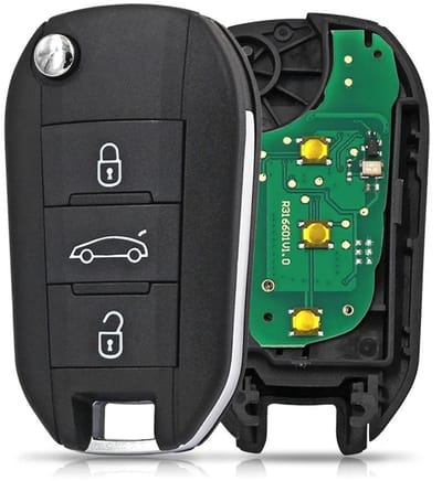 XEOD 3 knops klapsleutel geschikt voor Citroen C3 - C4 - C5 - C6 - Peugeot 308 - 508 - 3008 - Expert - ID4A - 433MHZ - FSK - HU83 - Complete sleutel - Met electronica - 1 stuks