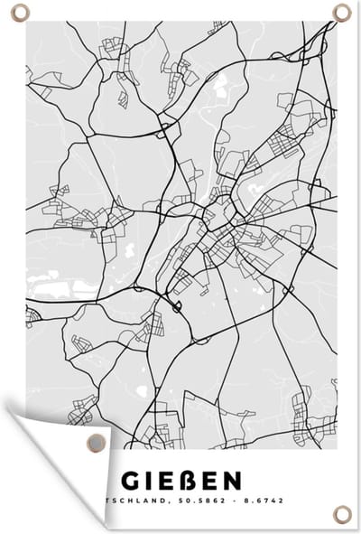 Muurdecoratie Duitsland - Stadskaart - Plattegrond - Gieẞen - Kaart - 120x180 cm - Tuinposter - Tuindoek