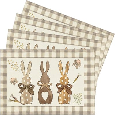 Easter placemats set van 4 - 30 x 45 cm - vrolijke konijnen en bloemen - perfect voor paasdiners - ShopVlot