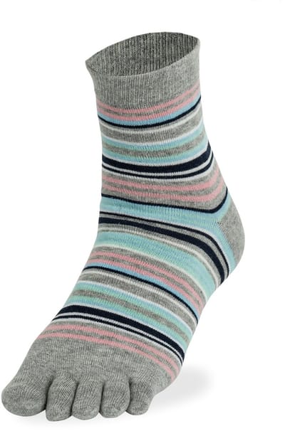 Bonnie Doon Teen Sokken Gestreept Grijs Gemeleerd Dames maat 36/42 - Funky Stripes Toe Sock - Gladde naden - Teensokken - 1 paar - Slippers - Quarters - Strepen - Lengte net boven enkel - Grey Melange - BP231002.236