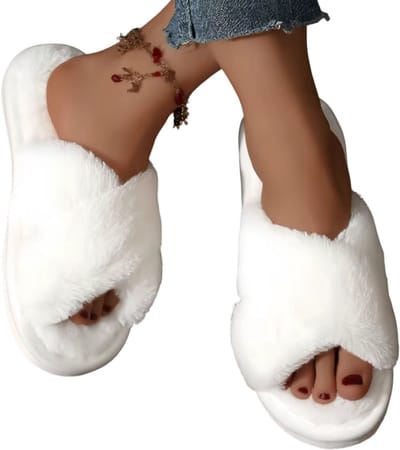 Dames Pluizige Slippers – Warm, Lichtgewicht en Comfortabel – Open Teen Fluffy Slides met Platte Hakken – Antislip Schoenen voor Herfst en Winter Thuis – Maat 37