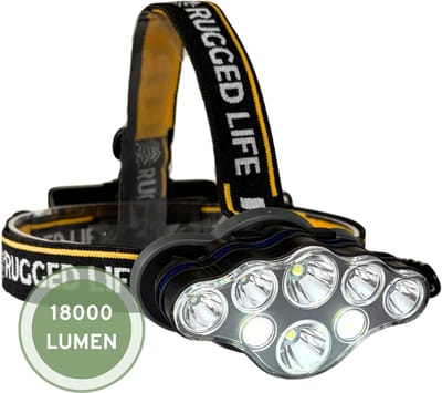 Hoofdlamp LED Oplaadbaar - Hoofdlampje - Hoofdlampen - Hoofdlamp Oplaadbaar - 8 LED-koplampen - 18000 Lumen - 500 Meter Bereik - Verstelbaar – Zwart - Rugged Life™