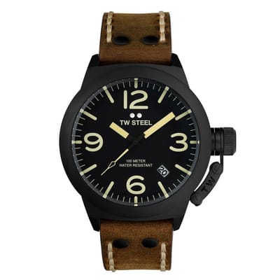 TW Steel TWCS103 Canteen Steel Zwart leer 45mm