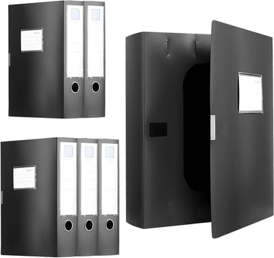 Set van 6 A4 Documentdozen in Zwart, Plastic Archiefdozen voor Kantoor en Thuis, Perfect voor Documentorganisatie en Opslag van 650 Bladen (310 x 236 x 75 mm)