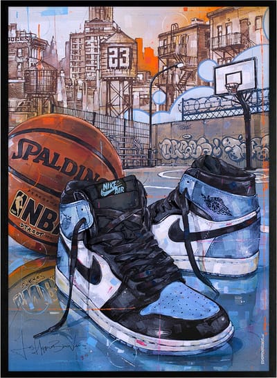 Sneaker print basketball UNC Toe 51x71 cm *ingelijst & gesigneerd