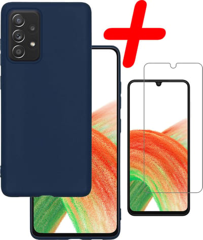 Hoesje Met Screenprotector - Geschikt voor Samsung Galaxy A33 - Sterk & Shockproof - Back Cover - Siliconen Case - Telefoon Hoes - Donkerblauw