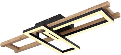 LED plafondlamp hoekig hout slaapkamer woonkamer lamp, 1 rechthoek verstelbaar, metaal zwart, 20W 850lm 3000k, LxH 69x10,5 cm