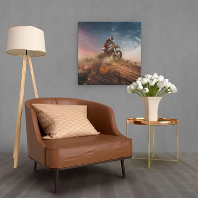 Artaza Canvas Schilderij Motorcross - 60x60 cm - Wanddecoratie Motor - Muurdecoratie Zonsondergang - Schilderijen Op Canvas Woestijn