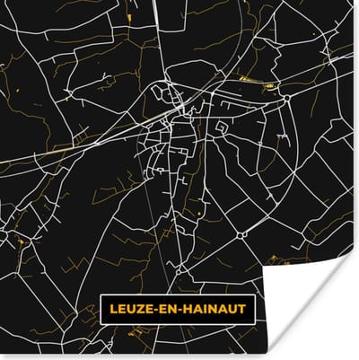 Poster Leuze-en-Hainaut - Plattegrond - Kaart - Stadskaart - Goud - 100x100 cm XXL